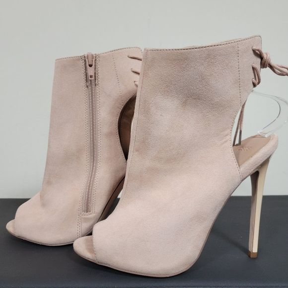 Asos Nude Suede Peep Toe Side Zip Heels Size 6 - Picture 3 of 12